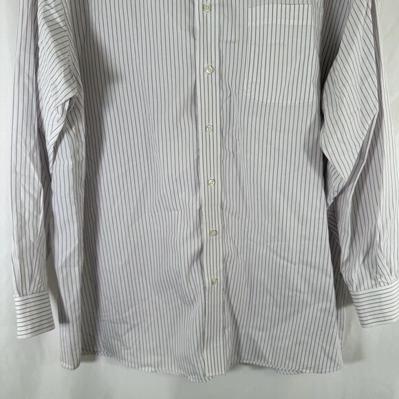 Jos A Banks Traveler's Shirt Mens 17.5 34 White Purple Striped Button Up Long Sl - Picture 3 of 11